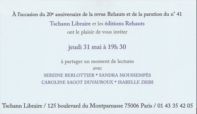 Lecture à la librairie Tschann à l'occasion du 20° anniversaire de la revue