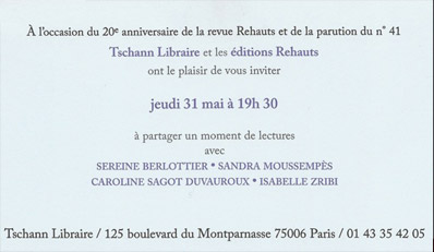 Lecture à la librairie Tschann à l'occasion du 20° anniversaire de la revue