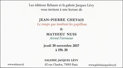 Lecture de Jean-Pierre Chevais et Mathieu Nuss à la galerie Jacques Lévy