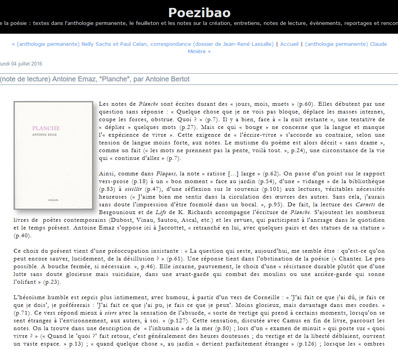 article d'Antoine Bertot' sur le livre d'Antoine Emaz : Planche, paru aux éditions Rehauts - 04 juillet 2016 site poezibao