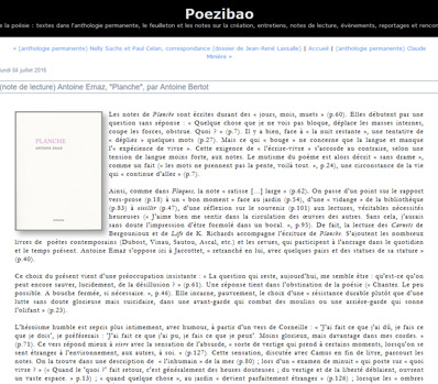 article d'Antoine Bertot' sur le livre d'Antoine Emaz : Planche, paru aux éditions Rehauts - 04 juillet 2016 site poezibao